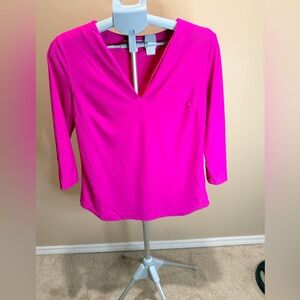 Jude Connally Bright Pink V-Neck Blouse